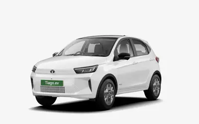 Tata Tiago EV front three-quarter view in Pristine White