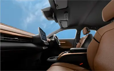 VinFast VF 6 cabin with tan leatherette interior