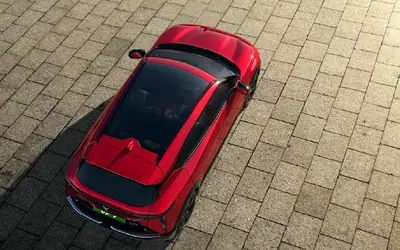 VinFast VF 7 top-down view in Solar Ruby