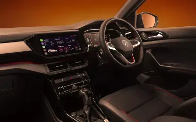 Volkswagen Taigun GT interior - dashboard with 10-inch touchscreen infotainment, digital cockpit and flat-bottom steering wheel